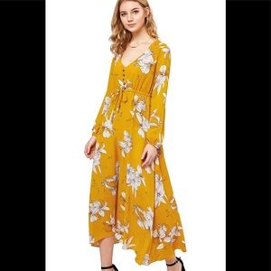 FLORAL MAXI MUSTARD DRESS✨✨✨
